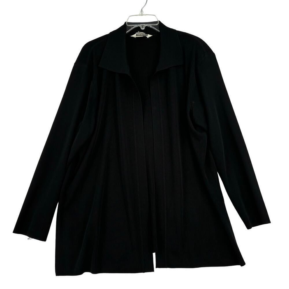 Exclusively Misook Cardigan Sweater Open with Collar Stretch Knit Black Size L